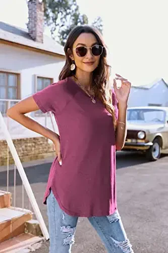 Newchoice Women's Casual Batwing Long Sleeve T Shirt Round Neck Basic Loose Tunic Tops - 3