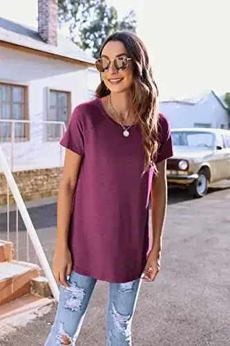 Newchoice Women's Casual Batwing Long Sleeve T Shirt Round Neck Basic Loose Tunic Tops - 4