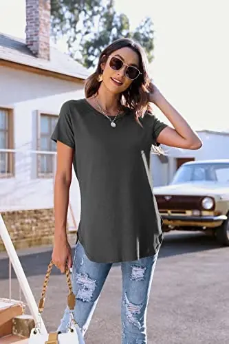 Newchoice Women's Casual Batwing Long Sleeve T Shirt Round Neck Basic Loose Tunic Tops - 4