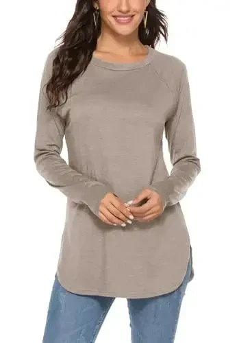 Newchoice Women's Casual Batwing Long Sleeve T Shirt Round Neck Basic Loose Tunic Tops - 1