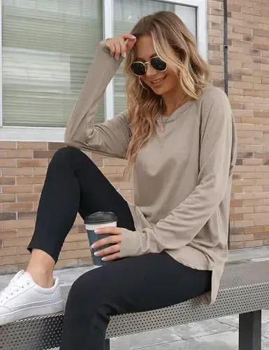 Newchoice Women's Casual Batwing Long Sleeve T Shirt Round Neck Basic Loose Tunic Tops - 5