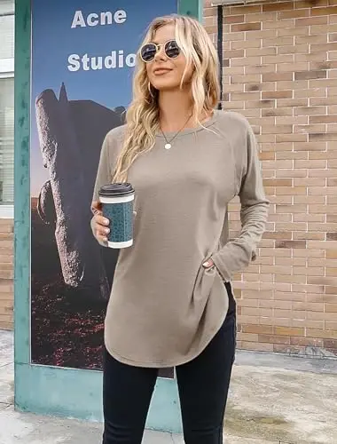 Newchoice Women's Casual Batwing Long Sleeve T Shirt Round Neck Basic Loose Tunic Tops - NEWCHOICE (1)
