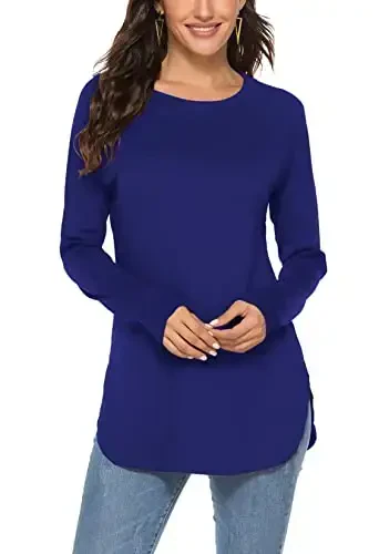 Newchoice Women's Casual Batwing Long Sleeve T Shirt Round Neck Basic Loose Tunic Tops 