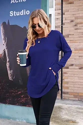Newchoice Women's Casual Batwing Long Sleeve T Shirt Round Neck Basic Loose Tunic Tops - 3
