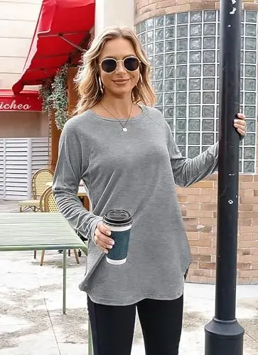 Newchoice Women's Casual Batwing Long Sleeve T Shirt Round Neck Basic Loose Tunic Tops - 2