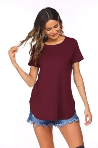 Newchoice Women's Casual Batwing Long Sleeve T Shirt Round Neck Basic Loose Tunic Tops - 5