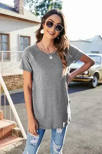Newchoice Women's Casual Batwing Long Sleeve T Shirt Round Neck Basic Loose Tunic Tops - 2