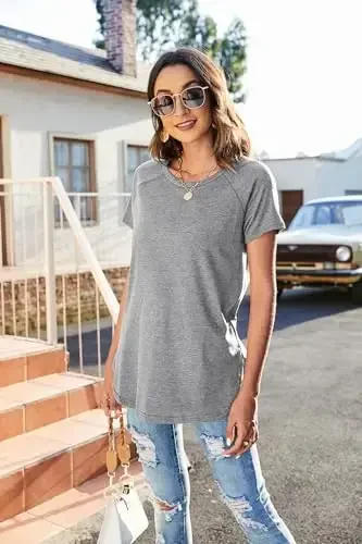 Newchoice Women's Casual Batwing Long Sleeve T Shirt Round Neck Basic Loose Tunic Tops - 4