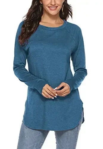 Newchoice Women's Casual Batwing Long Sleeve T Shirt Round Neck Basic Loose Tunic Tops - 1