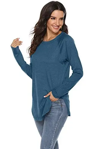 Newchoice Women's Casual Batwing Long Sleeve T Shirt Round Neck Basic Loose Tunic Tops - 11