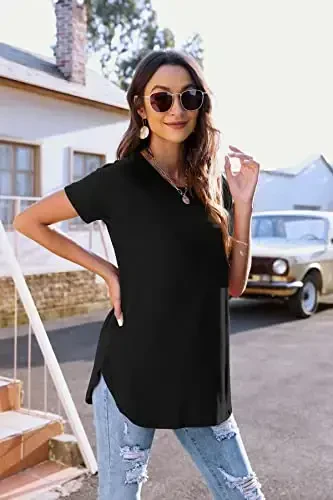 Newchoice Women's Casual Batwing Long Sleeve T Shirt Round Neck Basic Loose Tunic Tops - 2