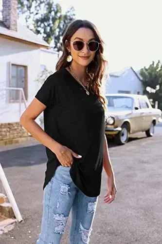 Newchoice Women's Casual Batwing Long Sleeve T Shirt Round Neck Basic Loose Tunic Tops - 4