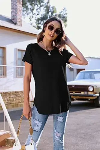 Newchoice Women's Casual Batwing Long Sleeve T Shirt Round Neck Basic Loose Tunic Tops - 6