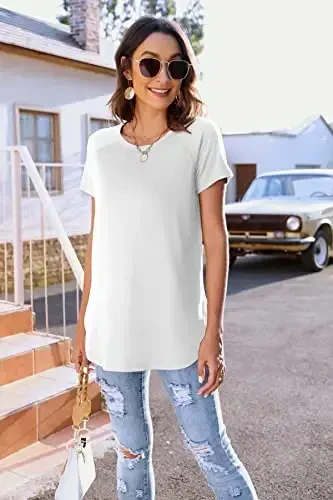 Newchoice Women's Casual Batwing Long Sleeve T Shirt Round Neck Basic Loose Tunic Tops - 3