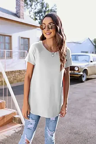 Newchoice Women's Casual Batwing Long Sleeve T Shirt Round Neck Basic Loose Tunic Tops - 4