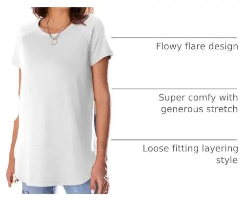 Newchoice Women's Casual Batwing Long Sleeve T Shirt Round Neck Basic Loose Tunic Tops 