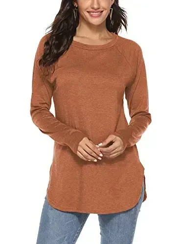 Newchoice Women's Casual Batwing Long Sleeve T Shirt Round Neck Basic Loose Tunic Tops 