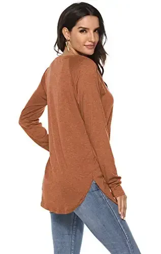 Newchoice Women's Casual Batwing Long Sleeve T Shirt Round Neck Basic Loose Tunic Tops - 2