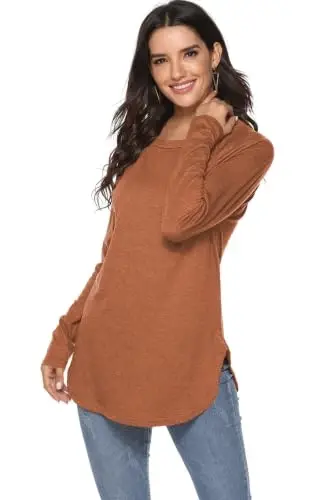 Newchoice Women's Casual Batwing Long Sleeve T Shirt Round Neck Basic Loose Tunic Tops - 4
