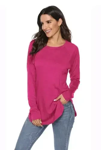 Newchoice Women's Casual Batwing Long Sleeve T Shirt Round Neck Basic Loose Tunic Tops - 3