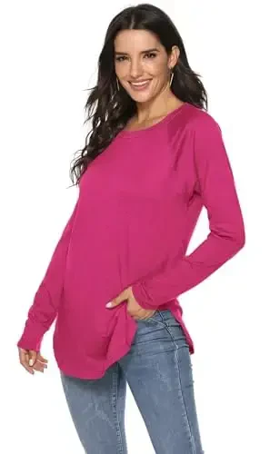 Newchoice Women's Casual Batwing Long Sleeve T Shirt Round Neck Basic Loose Tunic Tops - 4
