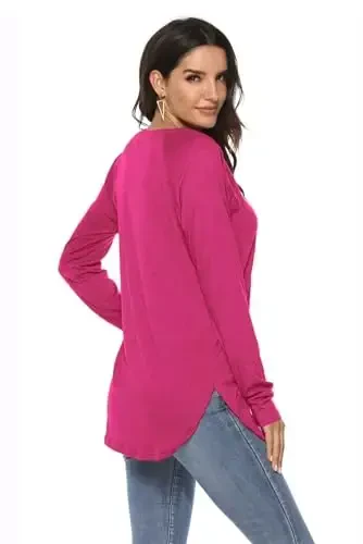Newchoice Women's Casual Batwing Long Sleeve T Shirt Round Neck Basic Loose Tunic Tops - 5