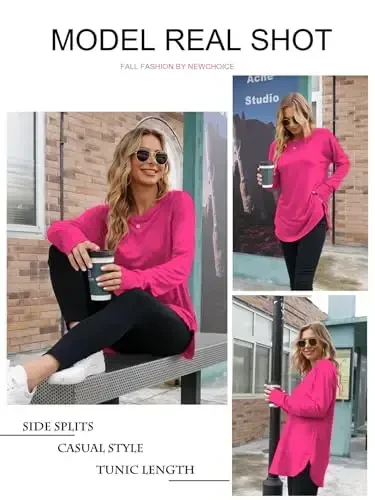 Newchoice Women's Casual Batwing Long Sleeve T Shirt Round Neck Basic Loose Tunic Tops - 6