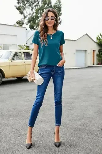 Newchoice Women's Casual Batwing Long Sleeve T Shirt Round Neck Basic Loose Tunic Tops - 6