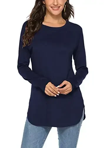 Newchoice Women's Casual Batwing Long Sleeve T Shirt Round Neck Basic Loose Tunic Tops - 1