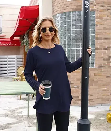 Newchoice Women's Casual Batwing Long Sleeve T Shirt Round Neck Basic Loose Tunic Tops - 3