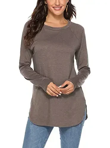 Newchoice Women's Casual Batwing Long Sleeve T Shirt Round Neck Basic Loose Tunic Tops 