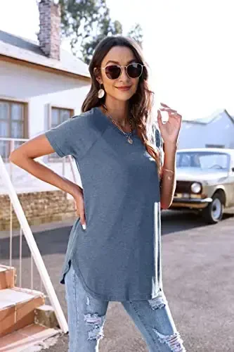Newchoice Women's Casual Batwing Long Sleeve T Shirt Round Neck Basic Loose Tunic Tops - 4