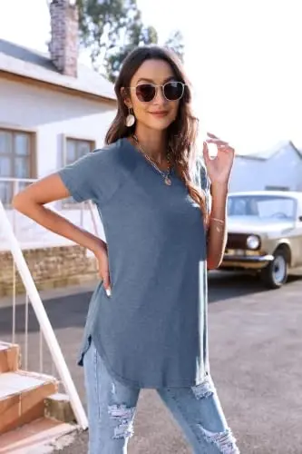 Newchoice Women's Casual Batwing Long Sleeve T Shirt Round Neck Basic Loose Tunic Tops - 6