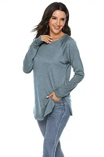 Newchoice Women's Casual Batwing Long Sleeve T Shirt Round Neck Basic Loose Tunic Tops - 2