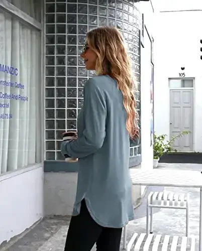 Newchoice Women's Casual Batwing Long Sleeve T Shirt Round Neck Basic Loose Tunic Tops - 5