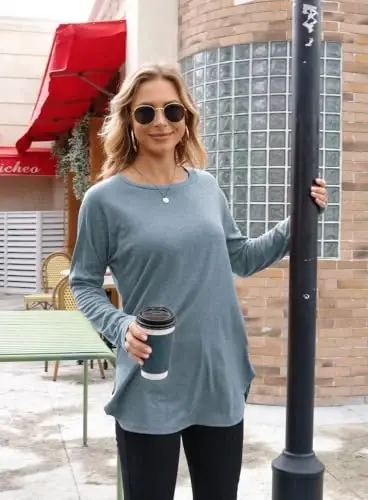 Newchoice Women's Casual Batwing Long Sleeve T Shirt Round Neck Basic Loose Tunic Tops - 3