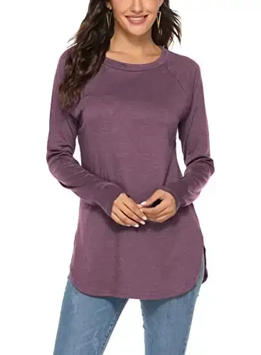 Newchoice Women's Casual Batwing Long Sleeve T Shirt Round Neck Basic Loose Tunic Tops - 1