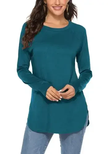 Newchoice Women's Casual Batwing Long Sleeve T Shirt Round Neck Basic Loose Tunic Tops - MODAZONE