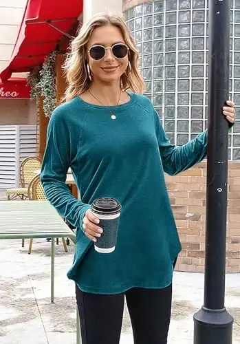 Newchoice Women's Casual Batwing Long Sleeve T Shirt Round Neck Basic Loose Tunic Tops - 2