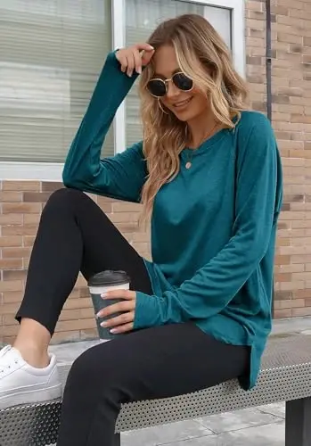Newchoice Women's Casual Batwing Long Sleeve T Shirt Round Neck Basic Loose Tunic Tops - 4