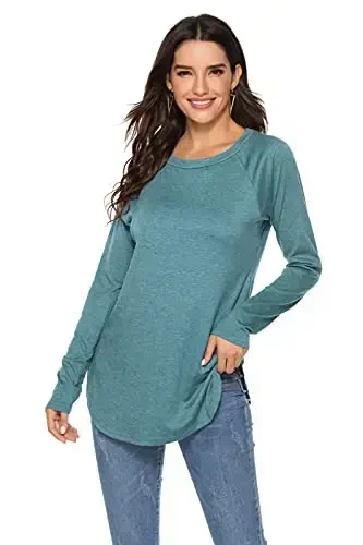 Newchoice Women's Casual Batwing Long Sleeve T Shirt Round Neck Basic Loose Tunic Tops - 3