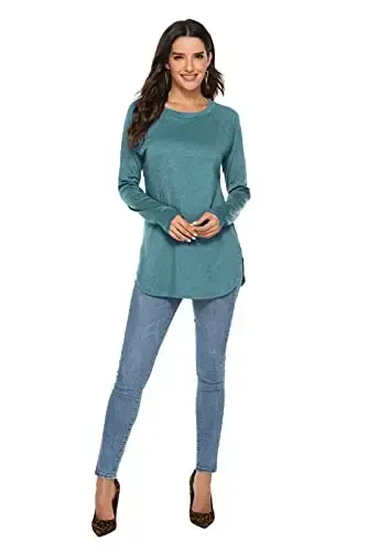 Newchoice Women's Casual Batwing Long Sleeve T Shirt Round Neck Basic Loose Tunic Tops - 5