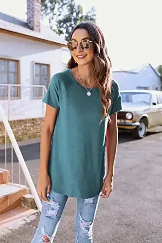 Newchoice Women's Casual Batwing Long Sleeve T Shirt Round Neck Basic Loose Tunic Tops - 3