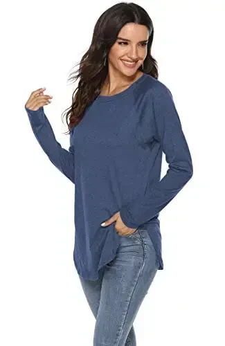 Newchoice Women's Casual Batwing Long Sleeve T Shirt Round Neck Basic Loose Tunic Tops - 3