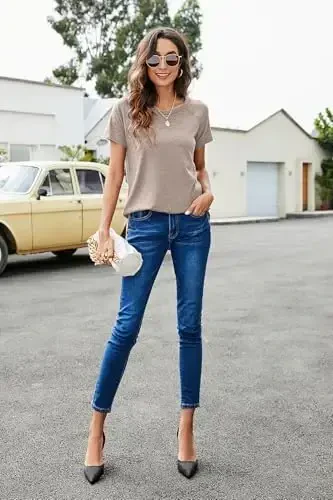 Newchoice Women's Casual Batwing Long Sleeve T Shirt Round Neck Basic Loose Tunic Tops - 6