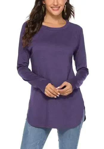 Newchoice Women's Casual Batwing Long Sleeve T Shirt Round Neck Basic Loose Tunic Tops 