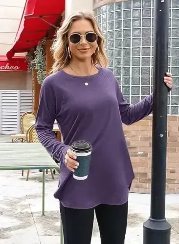 Newchoice Women's Casual Batwing Long Sleeve T Shirt Round Neck Basic Loose Tunic Tops - 5