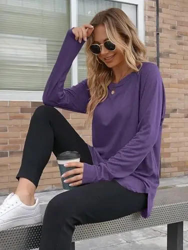 Newchoice Women's Casual Batwing Long Sleeve T Shirt Round Neck Basic Loose Tunic Tops - 3