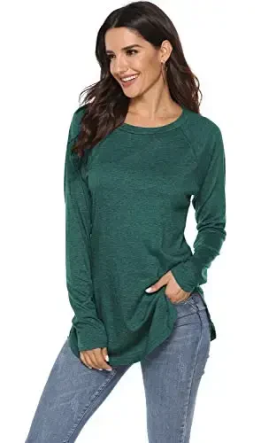 Newchoice Women's Casual Batwing Long Sleeve T Shirt Round Neck Basic Loose Tunic Tops - 4