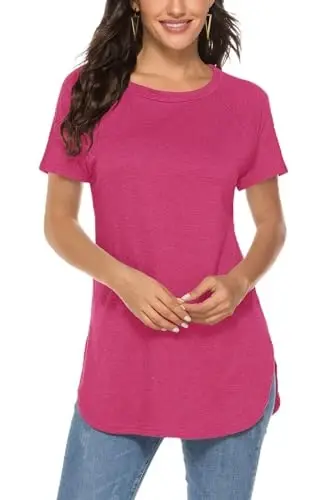 Newchoice Women's Casual Batwing Long Sleeve T Shirt Round Neck Basic Loose Tunic Tops 